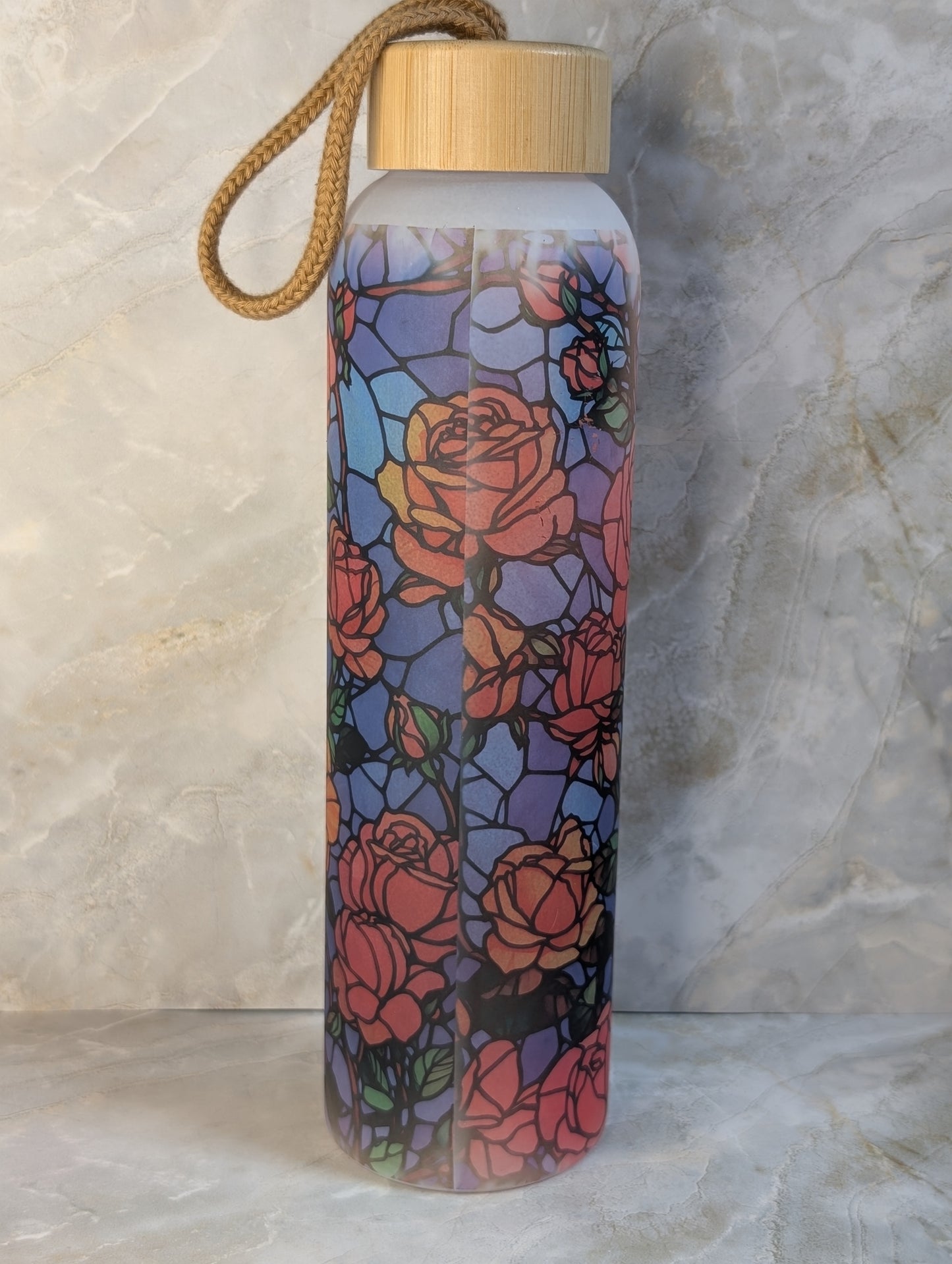 Stained glass rose 18 oz tumbler with bamboo lid
