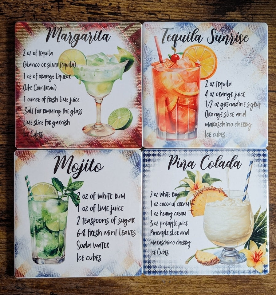 Set of 4 Drink Recipe Coasters