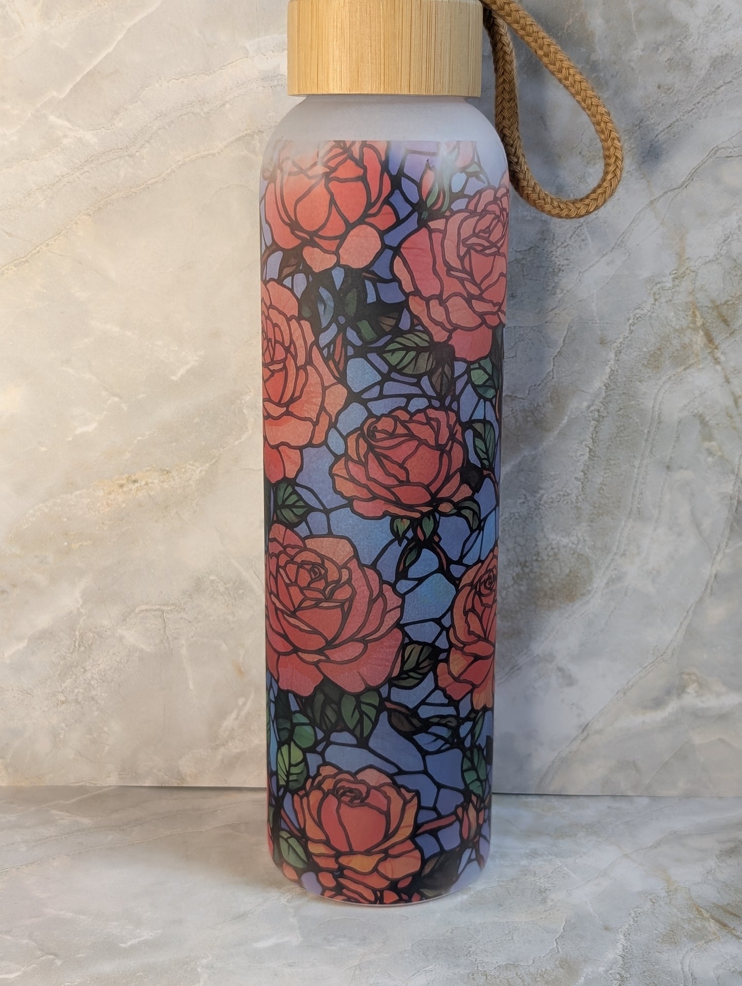 Stained glass rose 18 oz tumbler with bamboo lid